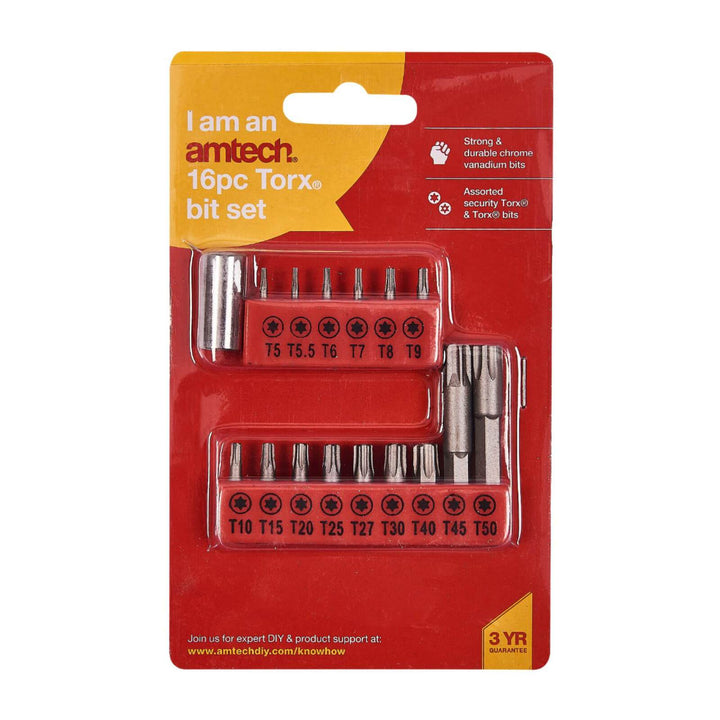 Amtech 16 Piece Torx Bit Set Chrome Vanadium Steel