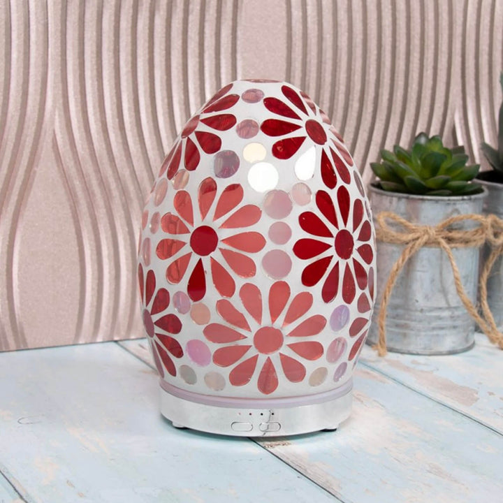 Aroma Humidifier Flower Mosaic Egg Colour Change LED Light 16cm Pink