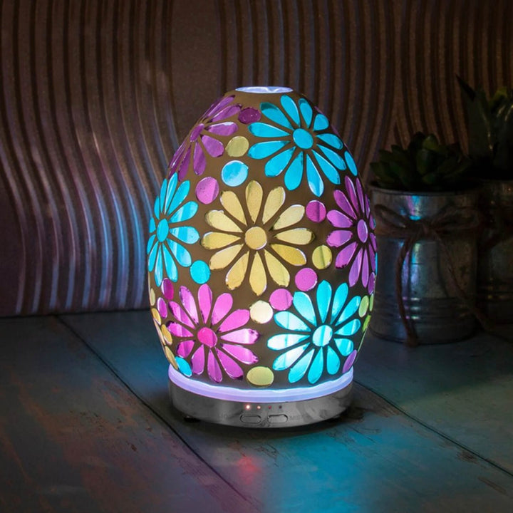 Aroma Humidifier Flower Mosaic Egg Colour Change LED Light 16cm