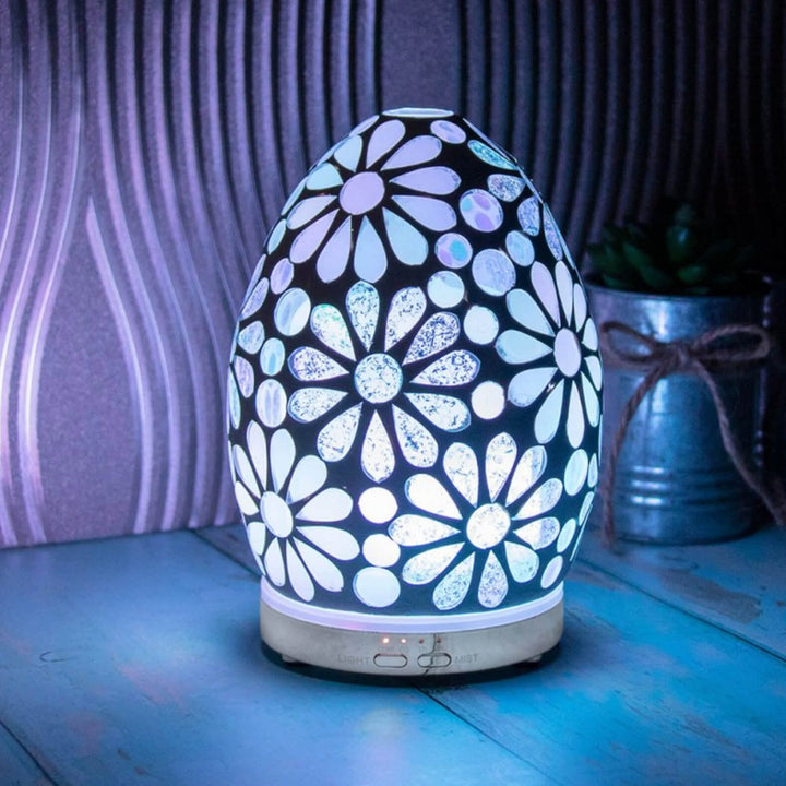 Aroma Humidifier Flower Mosaic Egg Colour Change LED Light 16cm