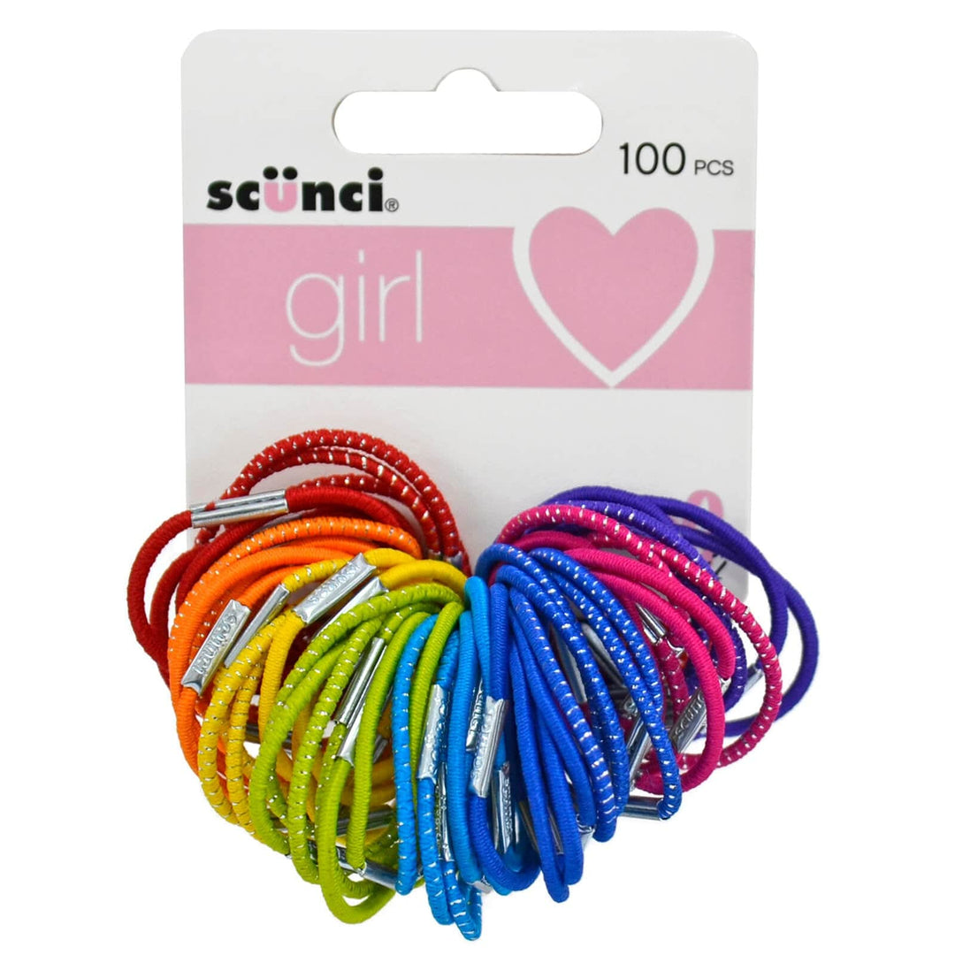 Scunci Girl Pack Of 100 Elastic Hair Bands Bobbles Ties Rainbow