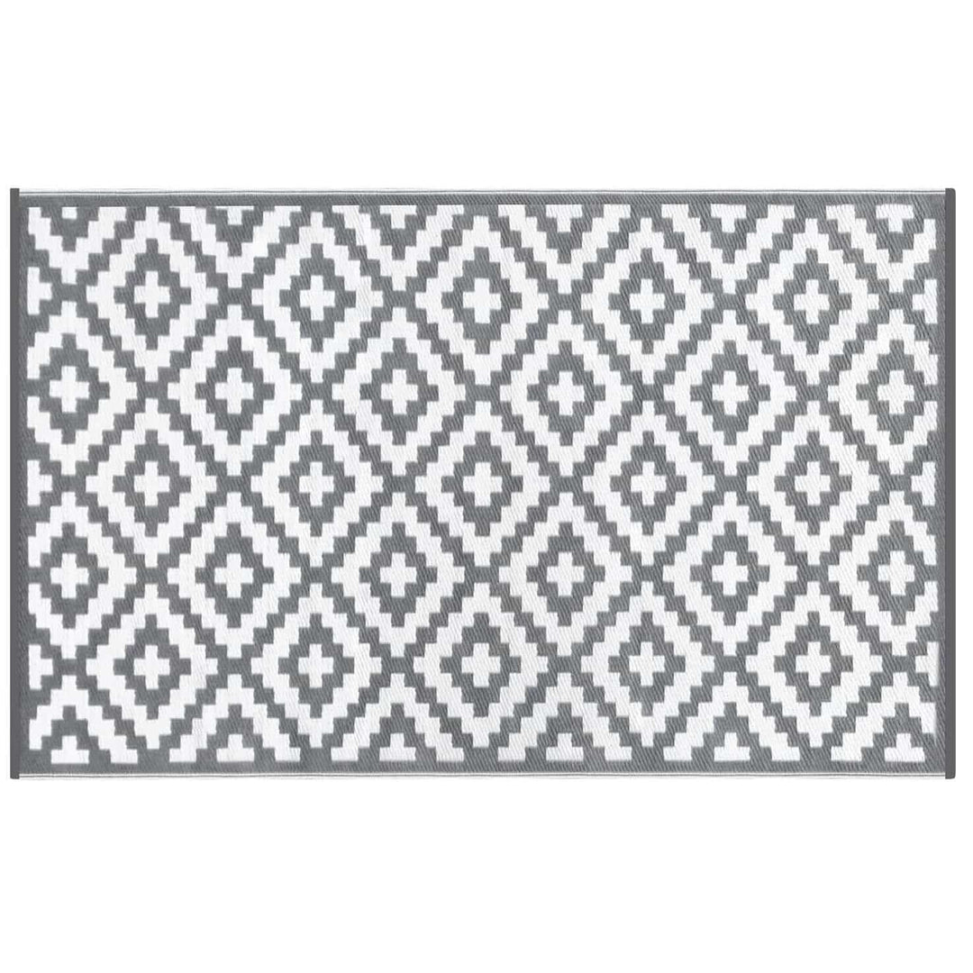 Outdoor Rug White Diamond Garden Mat Recycled Patio Balcony Grey / Large