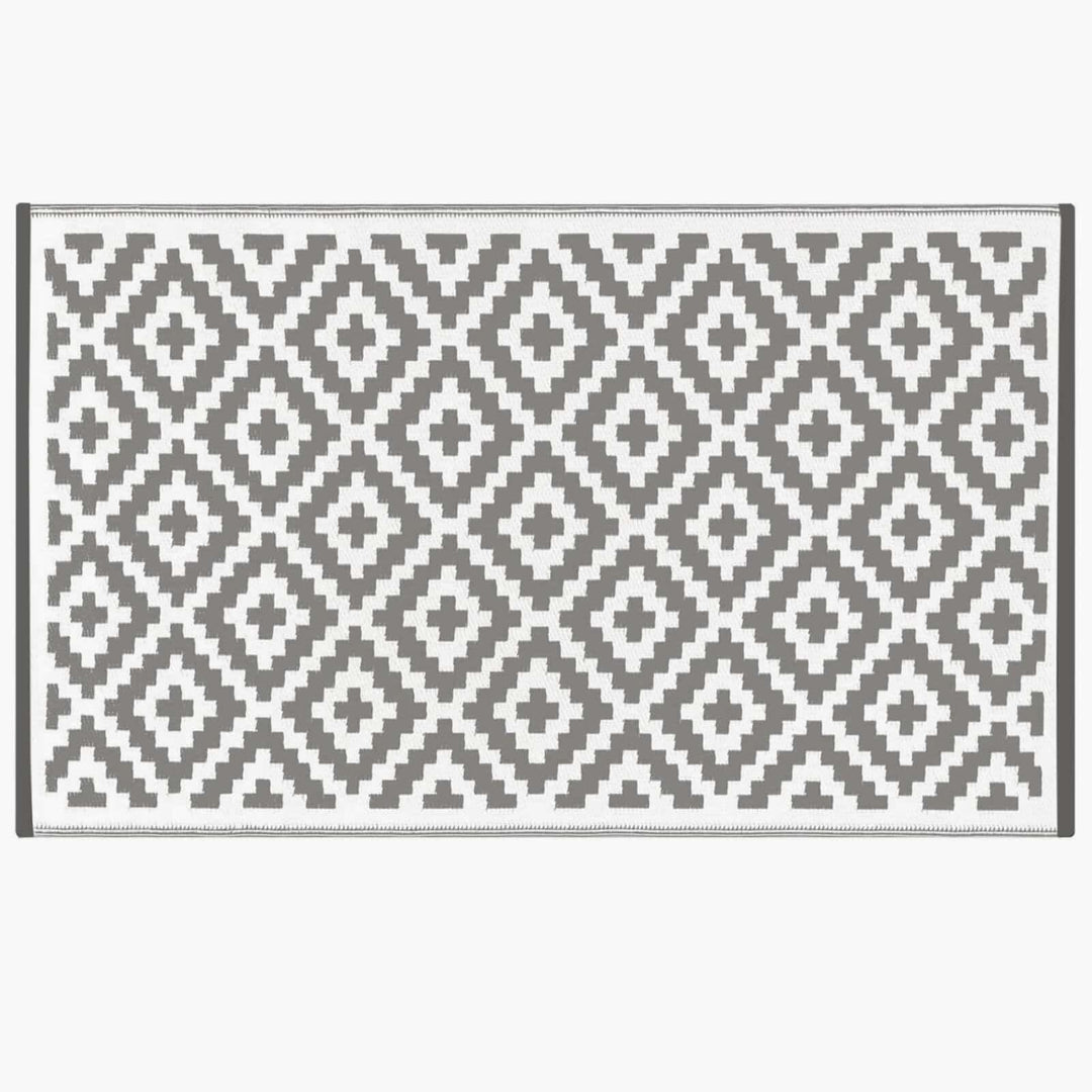 Outdoor Rug White Diamond Garden Mat Recycled Patio Balcony Warm Grey / Large