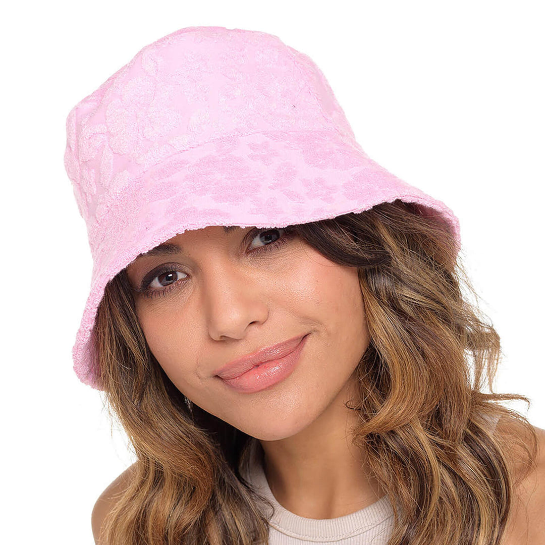 Womens Bucket Hat Floral Embossed Summer Festival Beach Pink / S/M