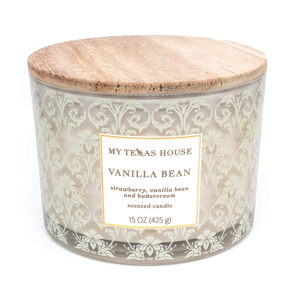 Large 3 Wick Scented Candle Glass Jar Designs My Texas House 425g Vanilla Bean