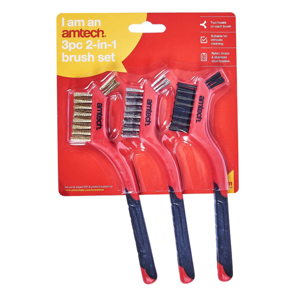 Amtech 3 Piece 2-In-1 Mini Wire Brush Set