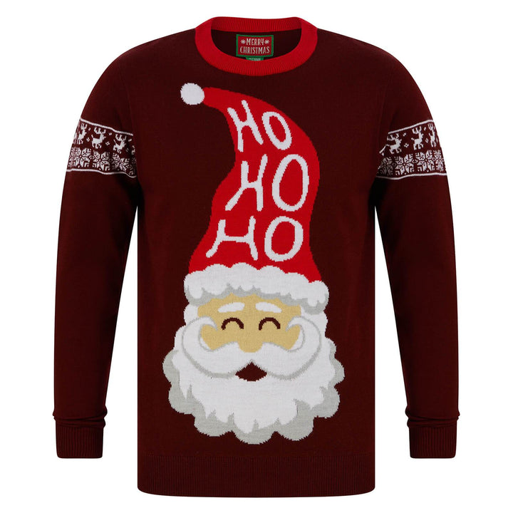 Mens Ho Ho Ho Santa Festive Christmas Jumper Claret / S