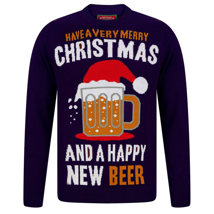 Mens Happy New Beer Festive Christmas Jumper Ink / S