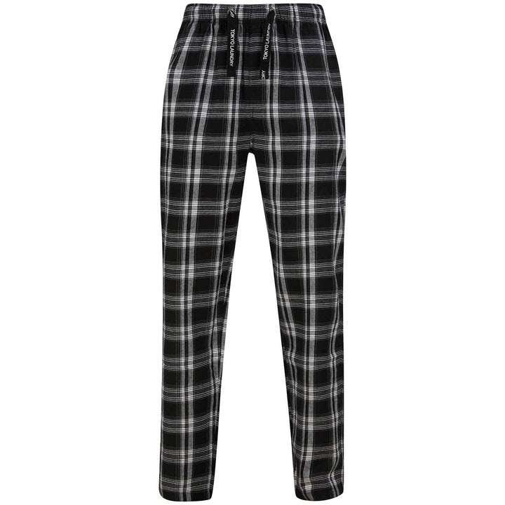 Mens Pyjama Trousers Lounge Pants Checked Cotton Black / S