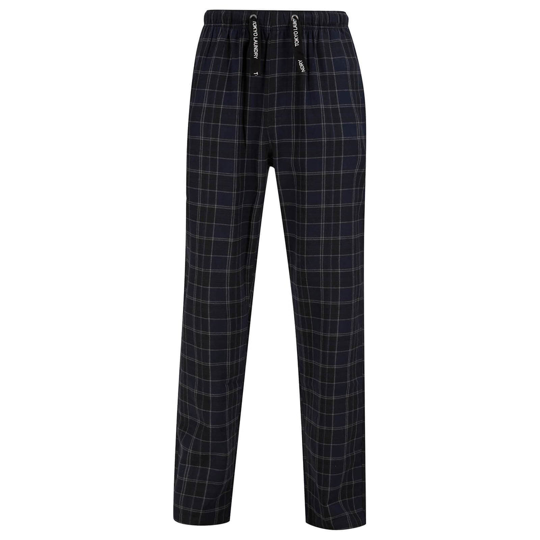 Mens Pyjama Trousers Lounge Pants Checked Cotton Navy / S