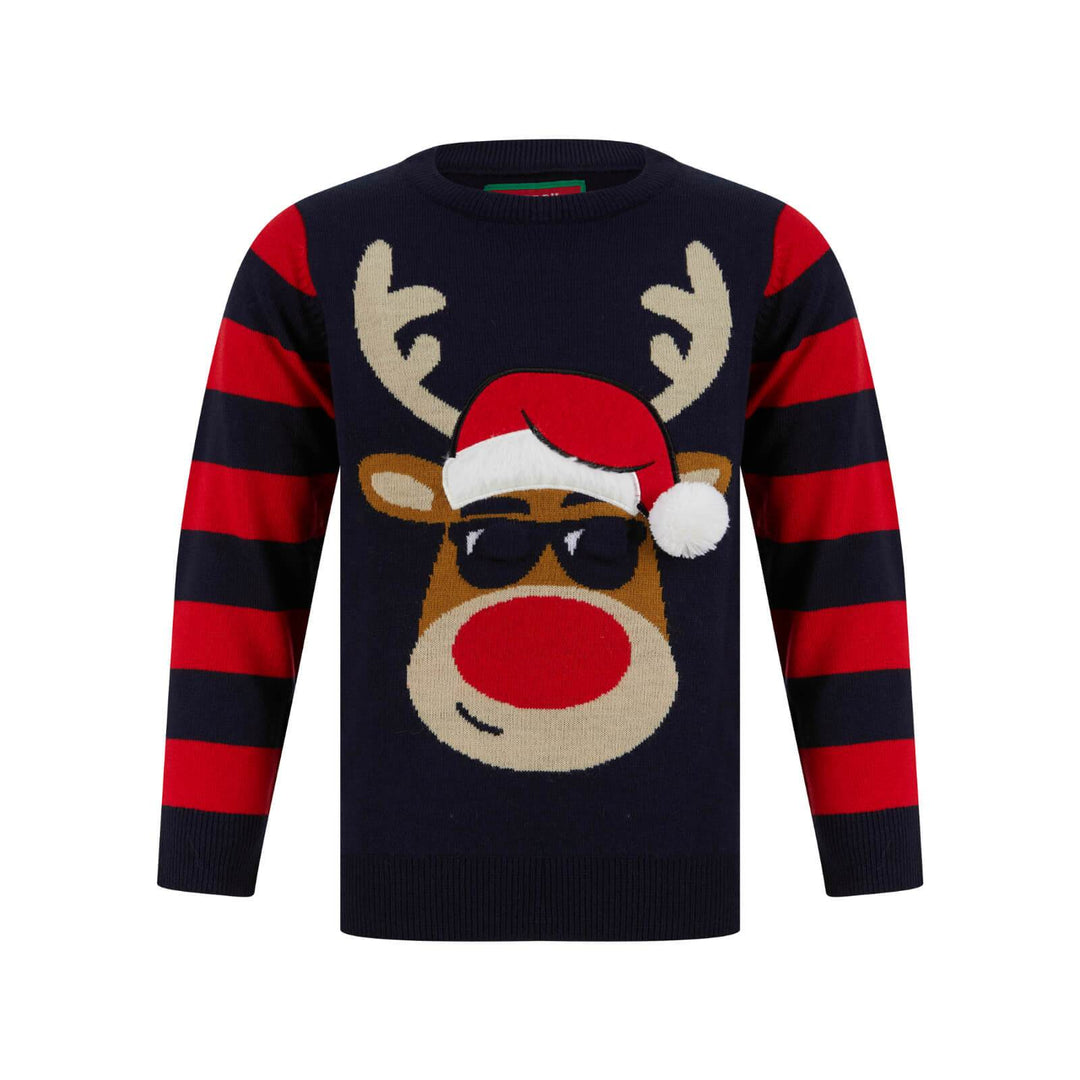 Kids LED Reindeer Christmas Jumper With Light Up Shades Ink / 4-5