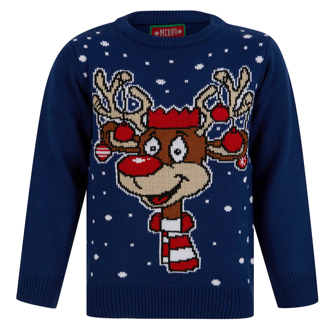 Kids LED Reindeer Christmas Jumper Light Up Baubles Sapphire / 4-5