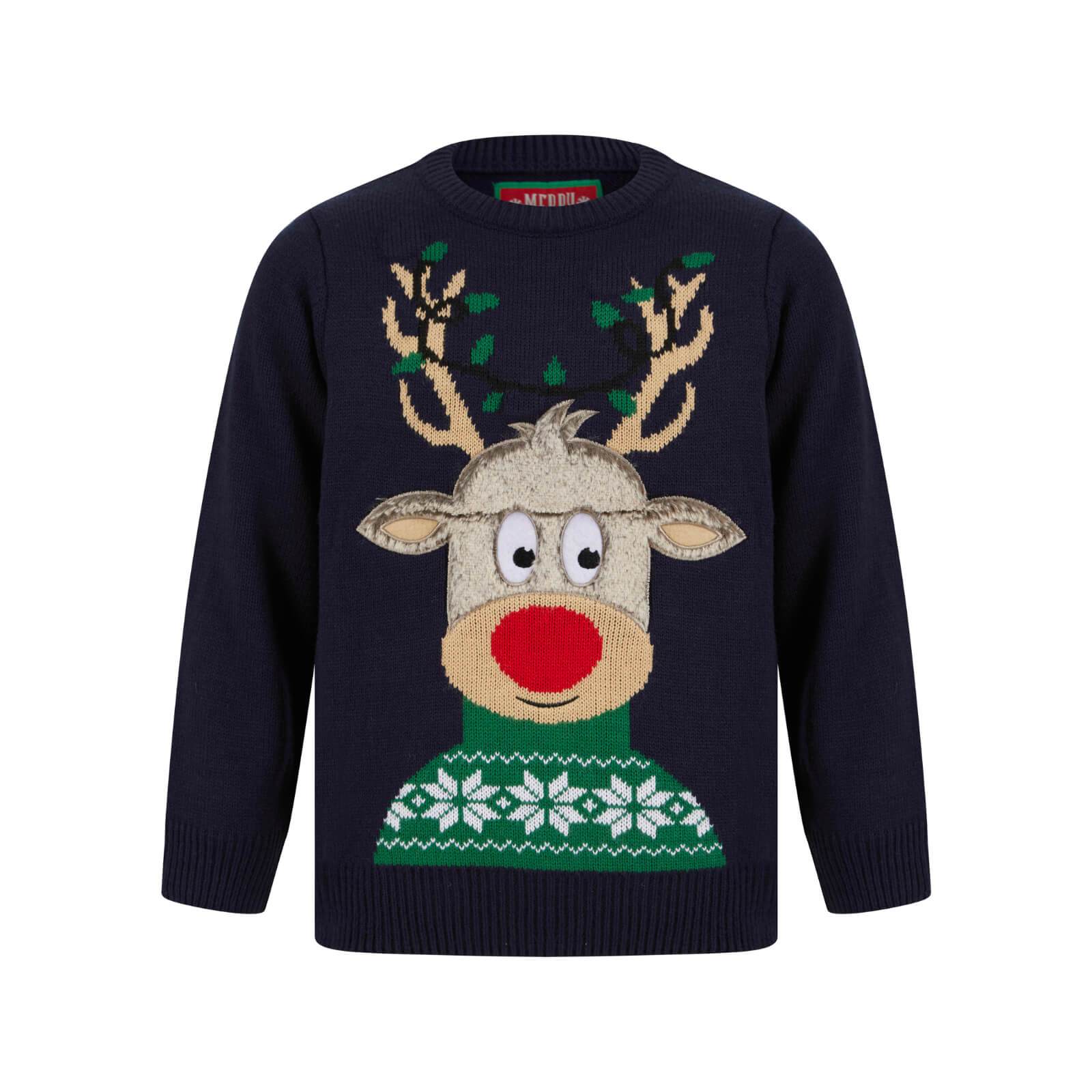 Buy Kids LED Faux Fur Rudolph Christmas Jumper XS Stock XS Stock