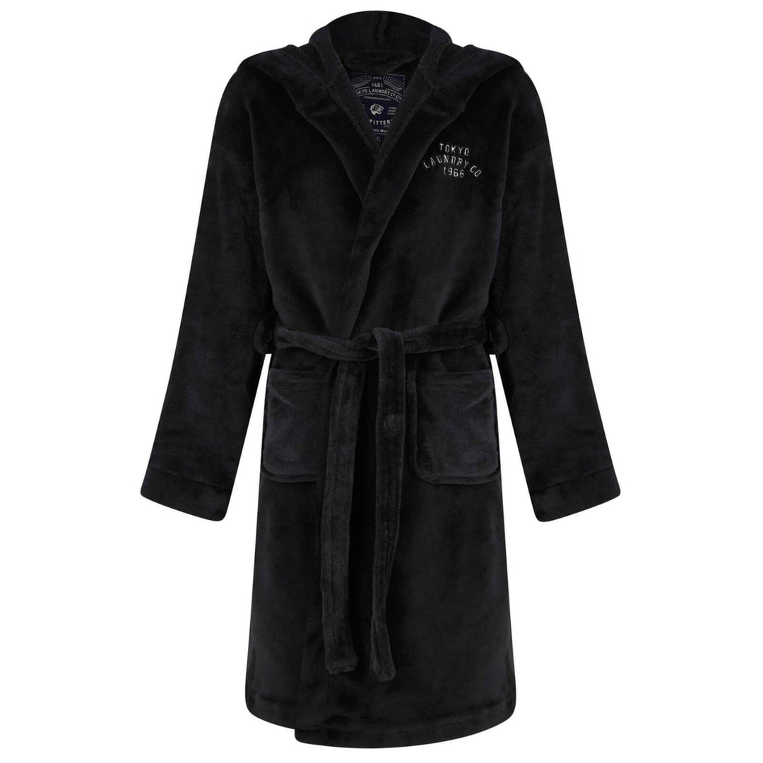 Mens Soft Fleece Dressing Gown Tokyo Laundry Kirkway Black / M