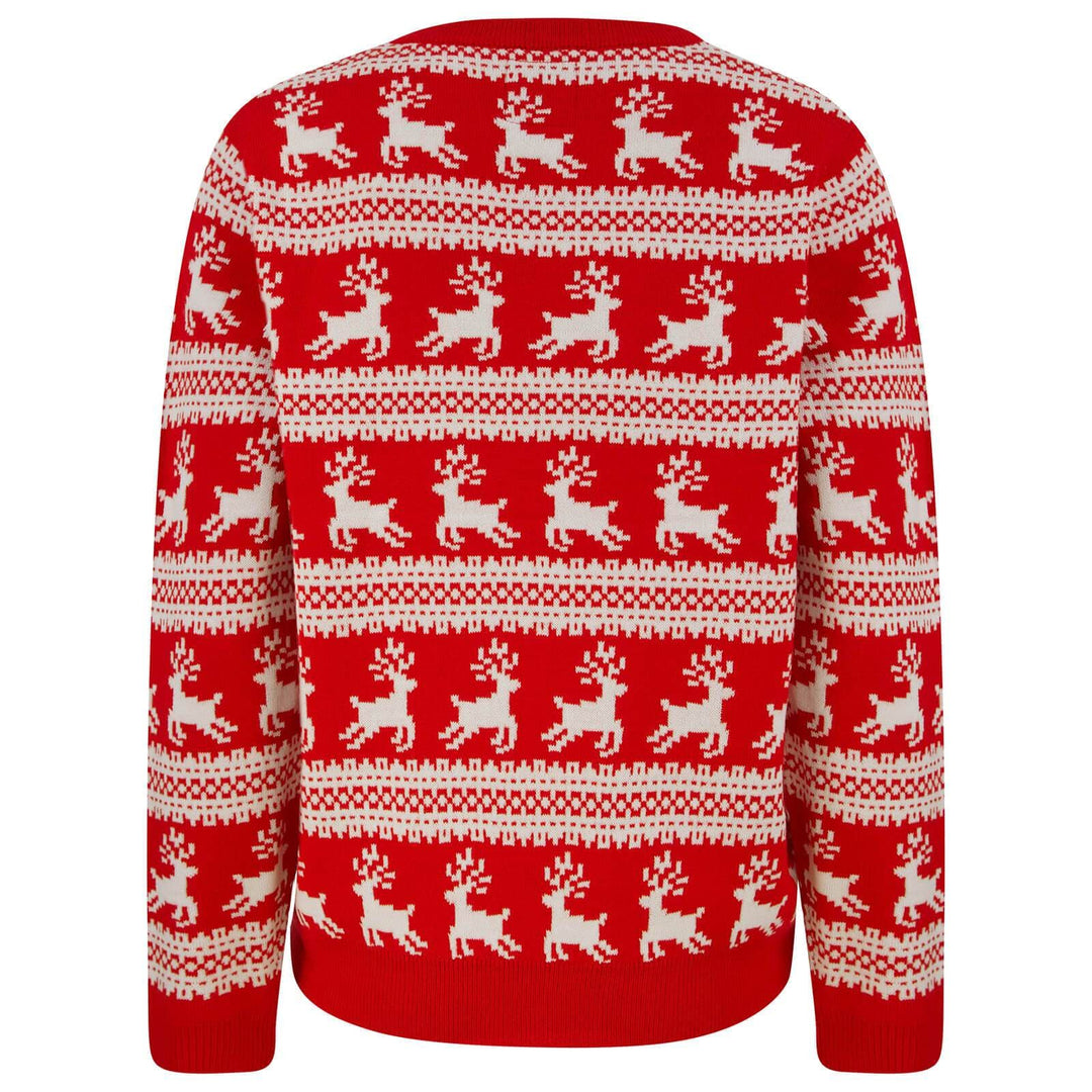 Womens Traditional Christmas Jumper Leaping Reindeer Red