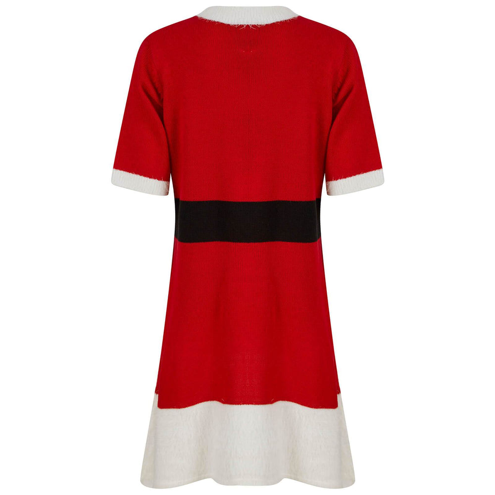 Womens Mrs Claus Santa Jumper Dress 3D Pom Pom Buttons