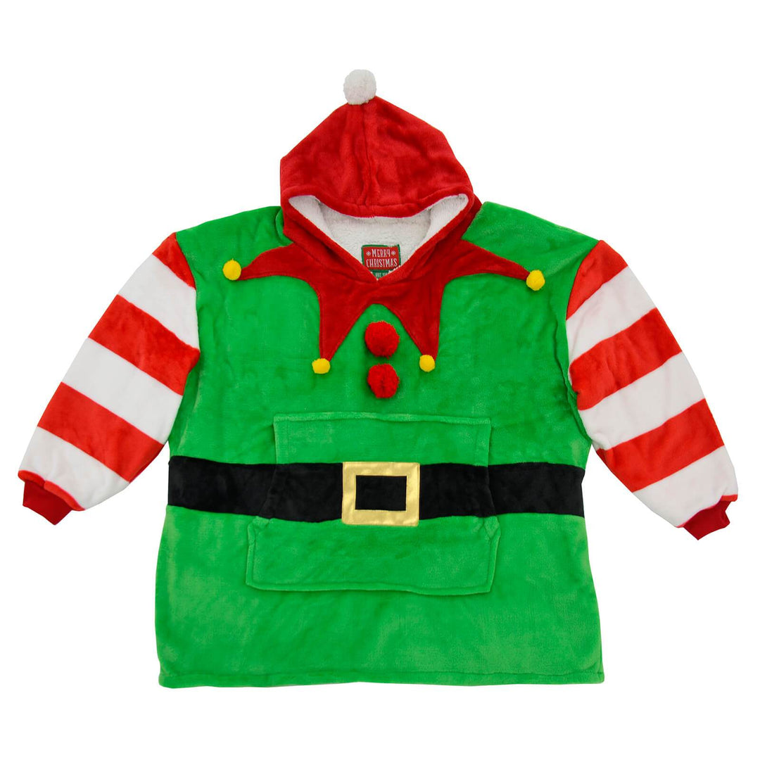 Kids Christmas Elf Hoodie Blanket Unisex Oversized Fleece Top