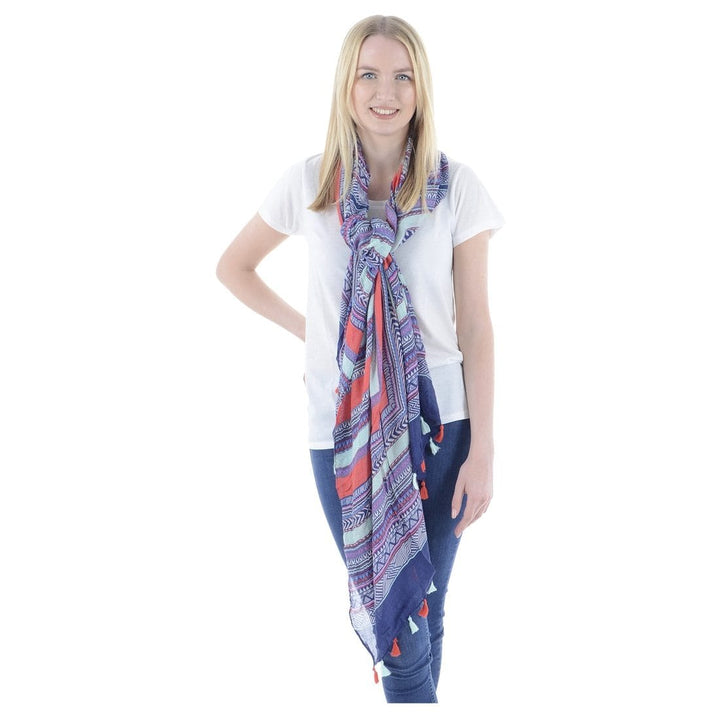 Womens Lightweight Sheer Scarf Blue Aztec Print (Leandro)