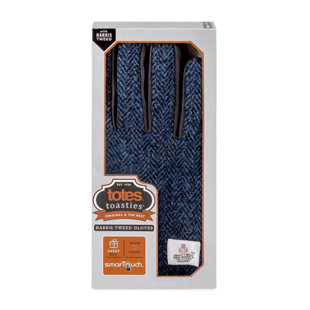 Mens Totes Harris Tweed Real Leather Gloves Navy Black