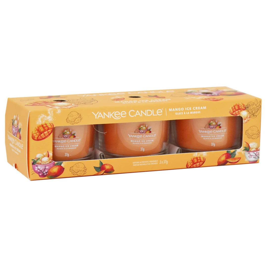 Yankee Candle 3 Pack Votives Glass Jar 3 x 37g 7-10 Hours Mango Ice Cream