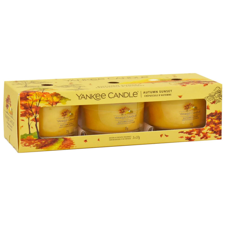 Yankee Candle 3 Pack Votives Glass Jar 3 x 37g 7-10 Hours Autumn Sunset