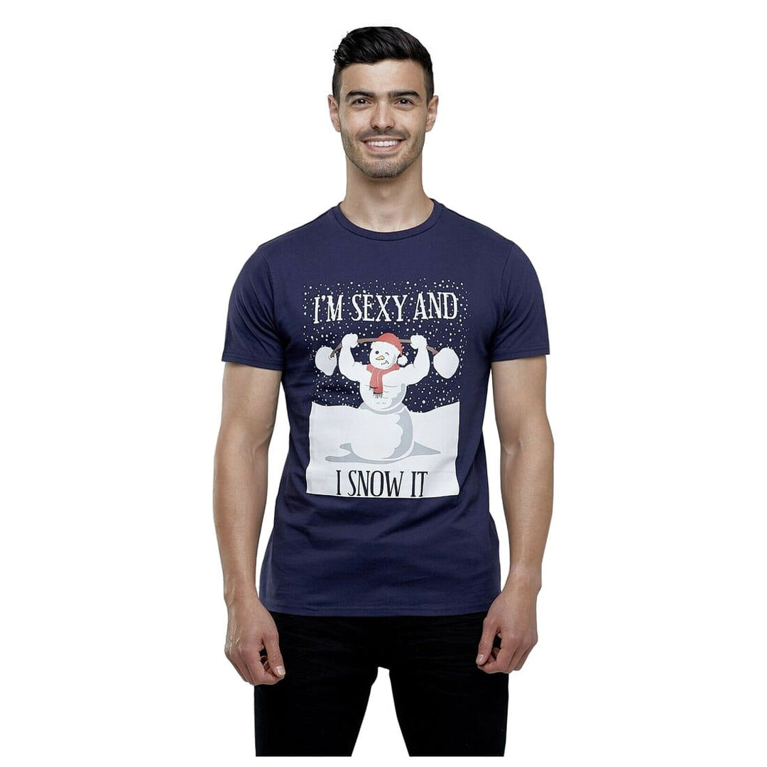 Mens Christmas T-Shirt Navy I'm Sexy Snowman Xmas Tee S