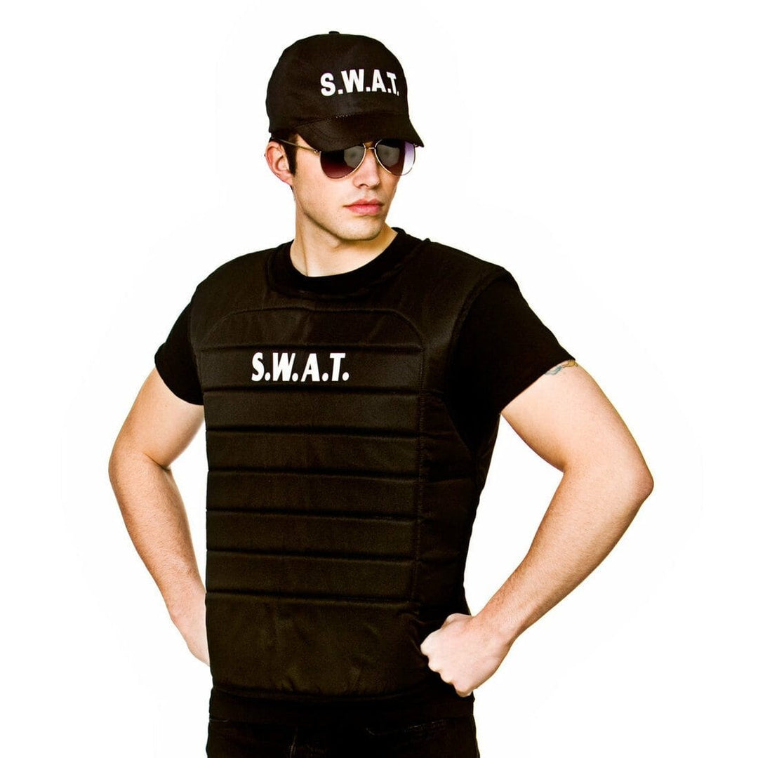 Adults SWAT Vest & Cap Police Cop Halloween Accessory