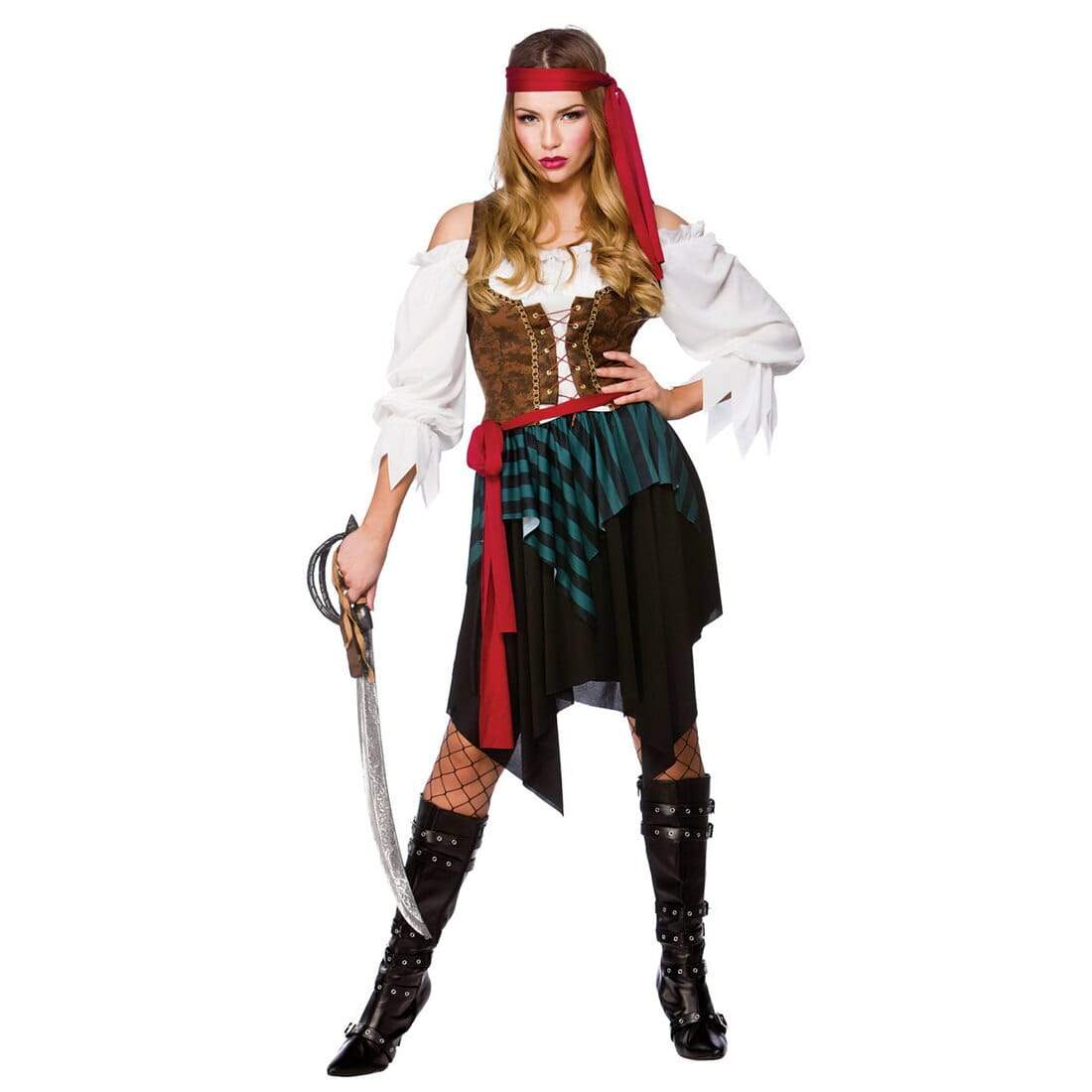 Womens Caribbean Pirate Budget Fancy Dress Halloween Costume XS Stock