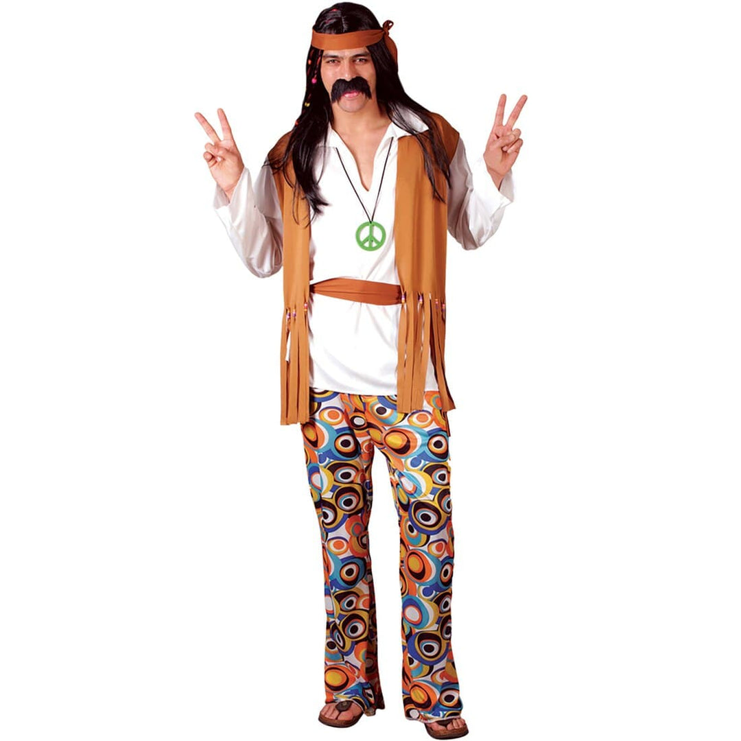 Mens 60s Woodstock Hippy Fancy Dress Halloween Costume L