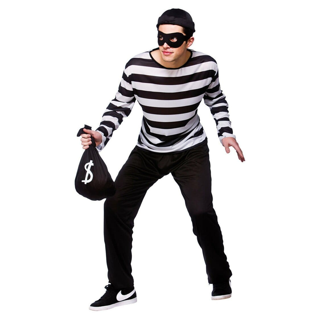 Mens Burglar Bank Robber Fancy Dress Halloween Costume L