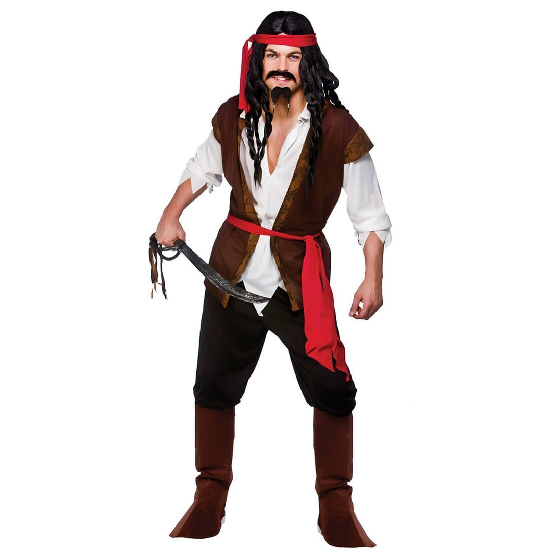 Mens Caribbean Pirate Captain Fancy Dress Halloween Costume L