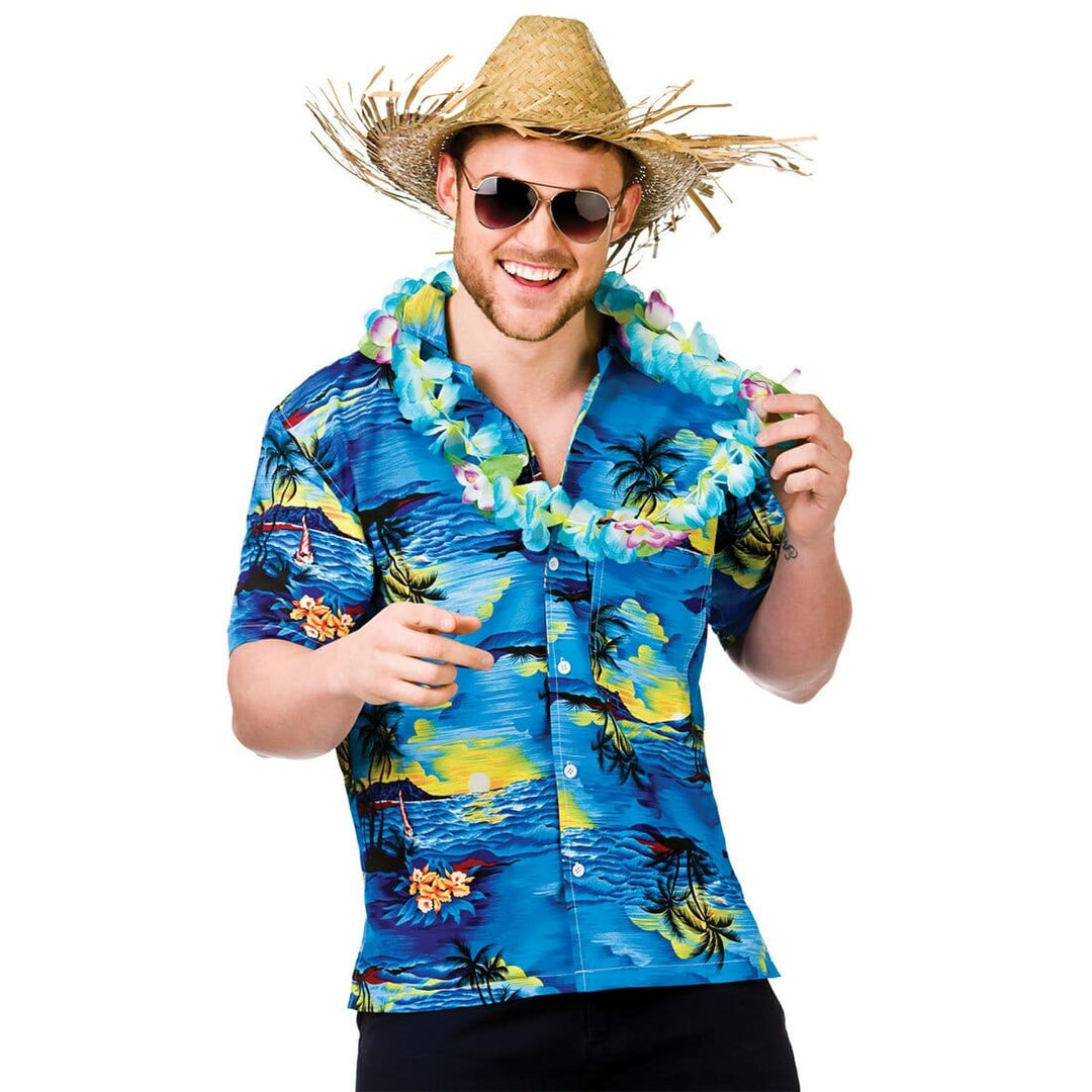 Mens Blue Palm Tree Hawaii Shirt Party Halloween Accessory L