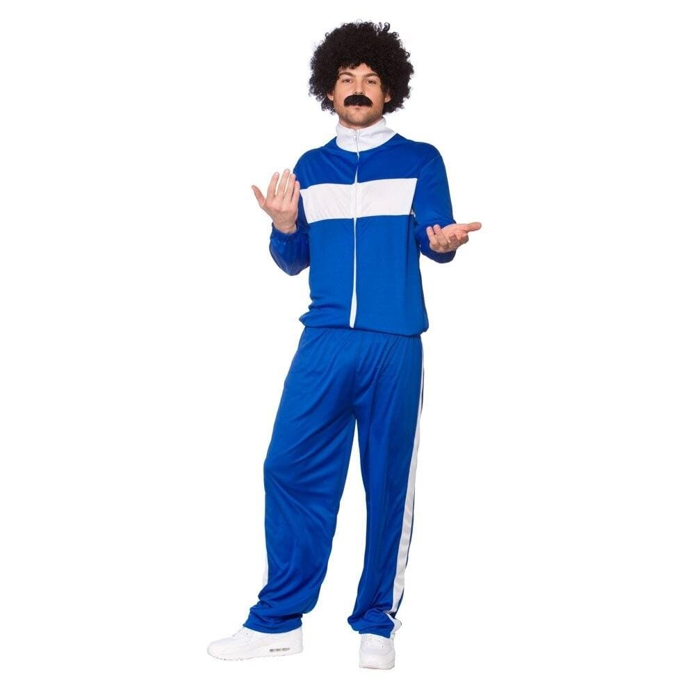 Mens 80s Retro Tracksuit Blue Fancy Dress Halloween Costume One Size