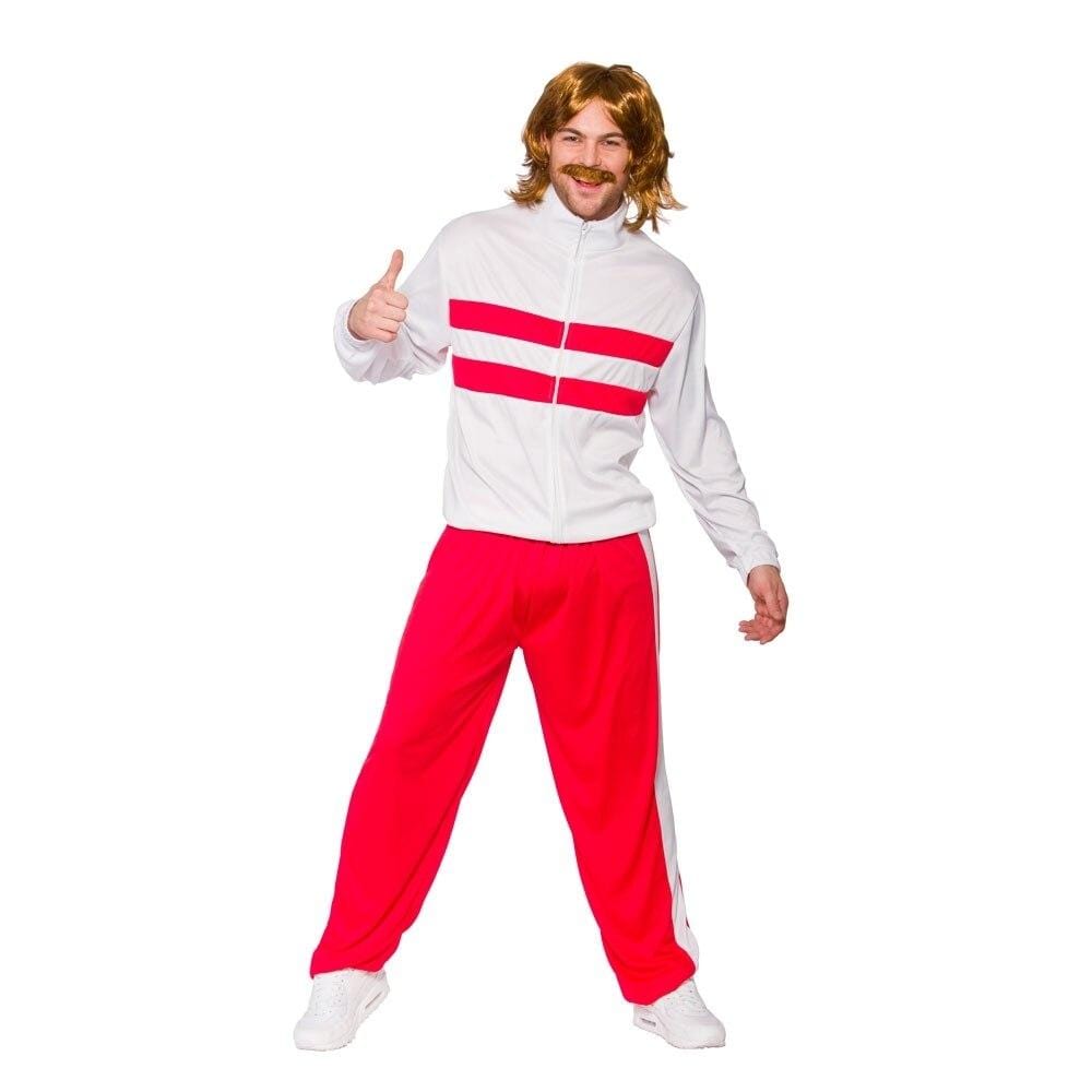 Mens 80s Retro Tracksuit Red Fancy Dress Halloween Costume One Size