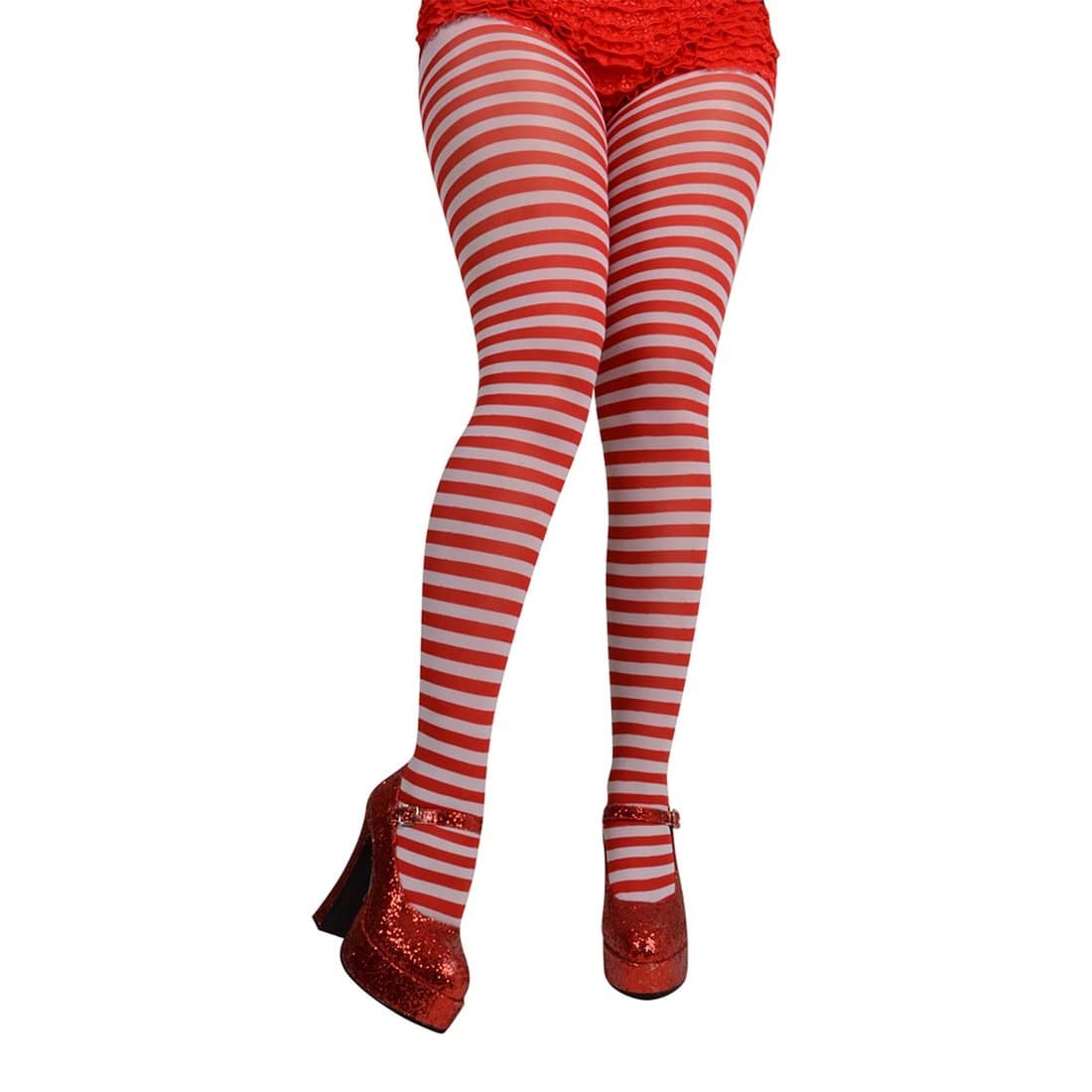 Red White Candystripe Tights Hosiery Halloween Fancy Dress XS Stock