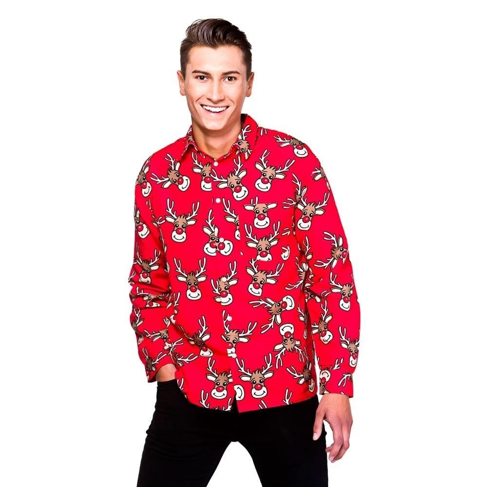 Mens Novelty Christmas Long Sleeve Shirt Reindeer Xmas S