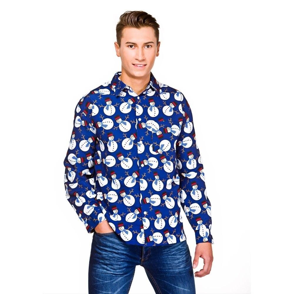 Mens Novelty Christmas Long Sleeve Shirt Snowman Xmas L