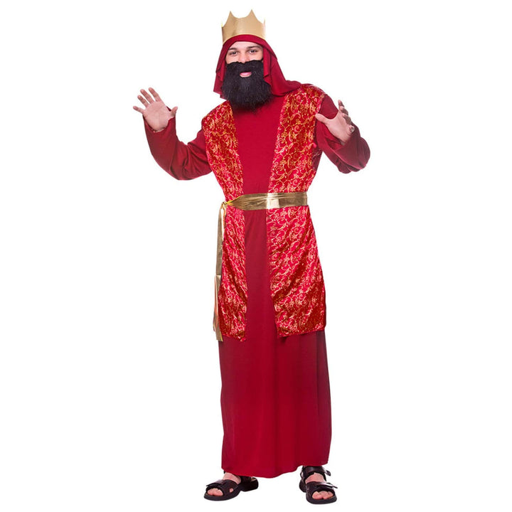 Adults Wise Man Costume Christmas Nativity Fancy Dress Red / One Size