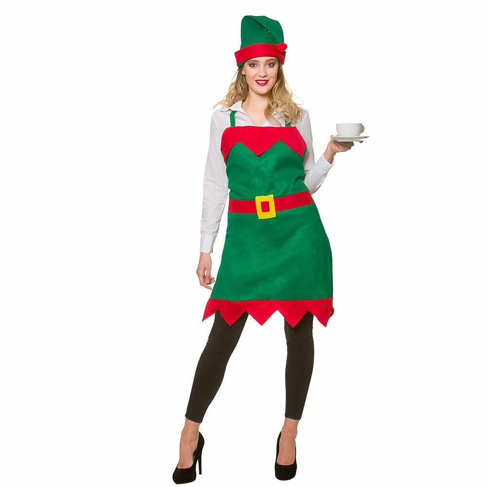 Elf Apron & Hat Adults One Size Fancy Dress Christmas Costume