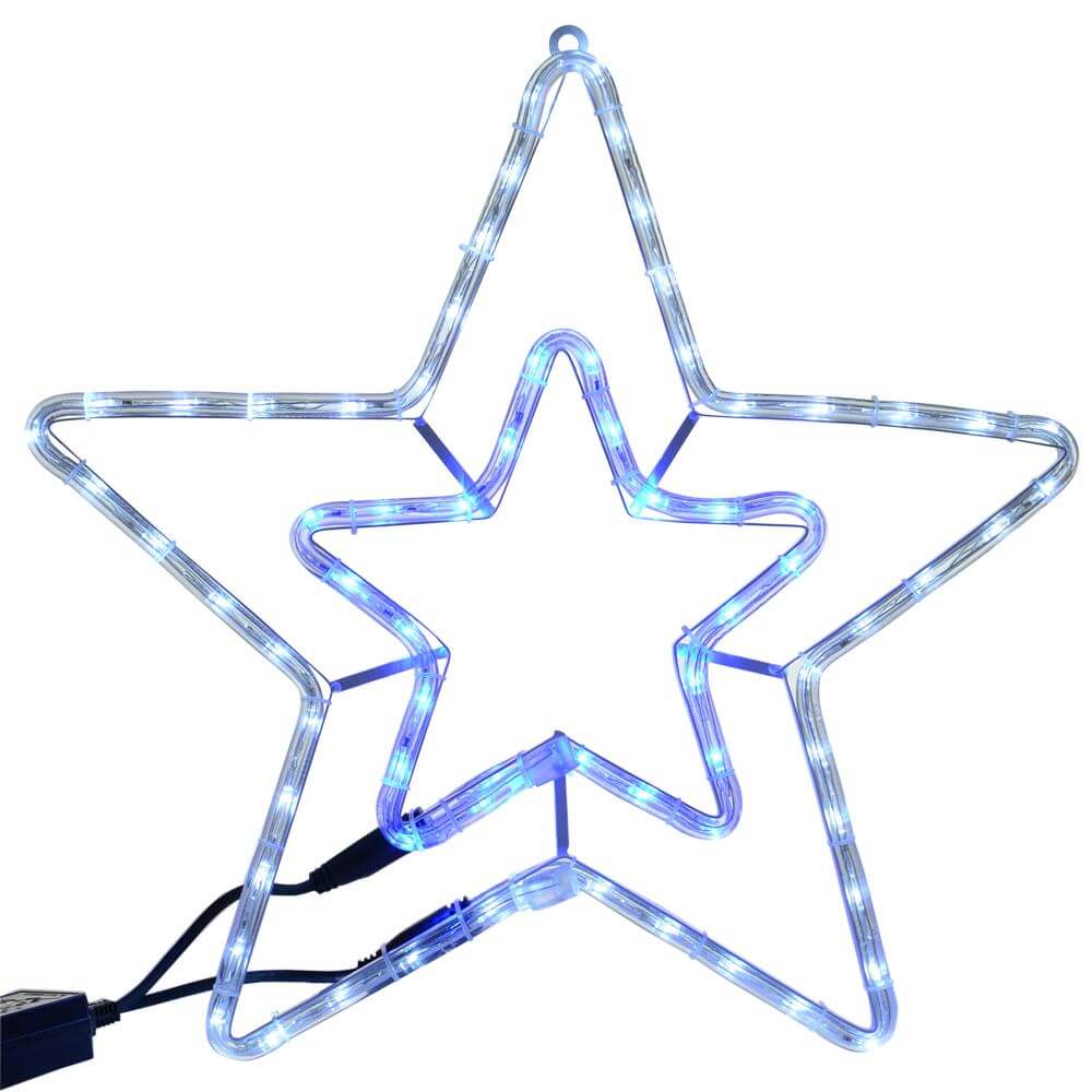 Christmas Star Outdoor Rope Light Flashing Blue White 55cm