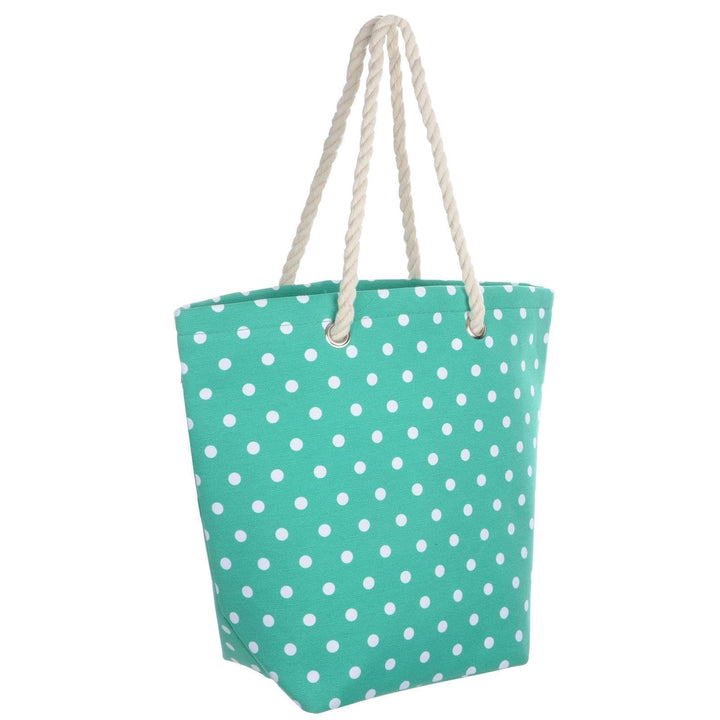 Womens Polka Dot Canvas Beach Shoulder Bag Shopping Tote Green