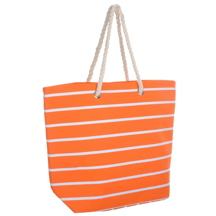 Womens Striped Canvas Beach Shoulder Bag Shopping Tote Orange