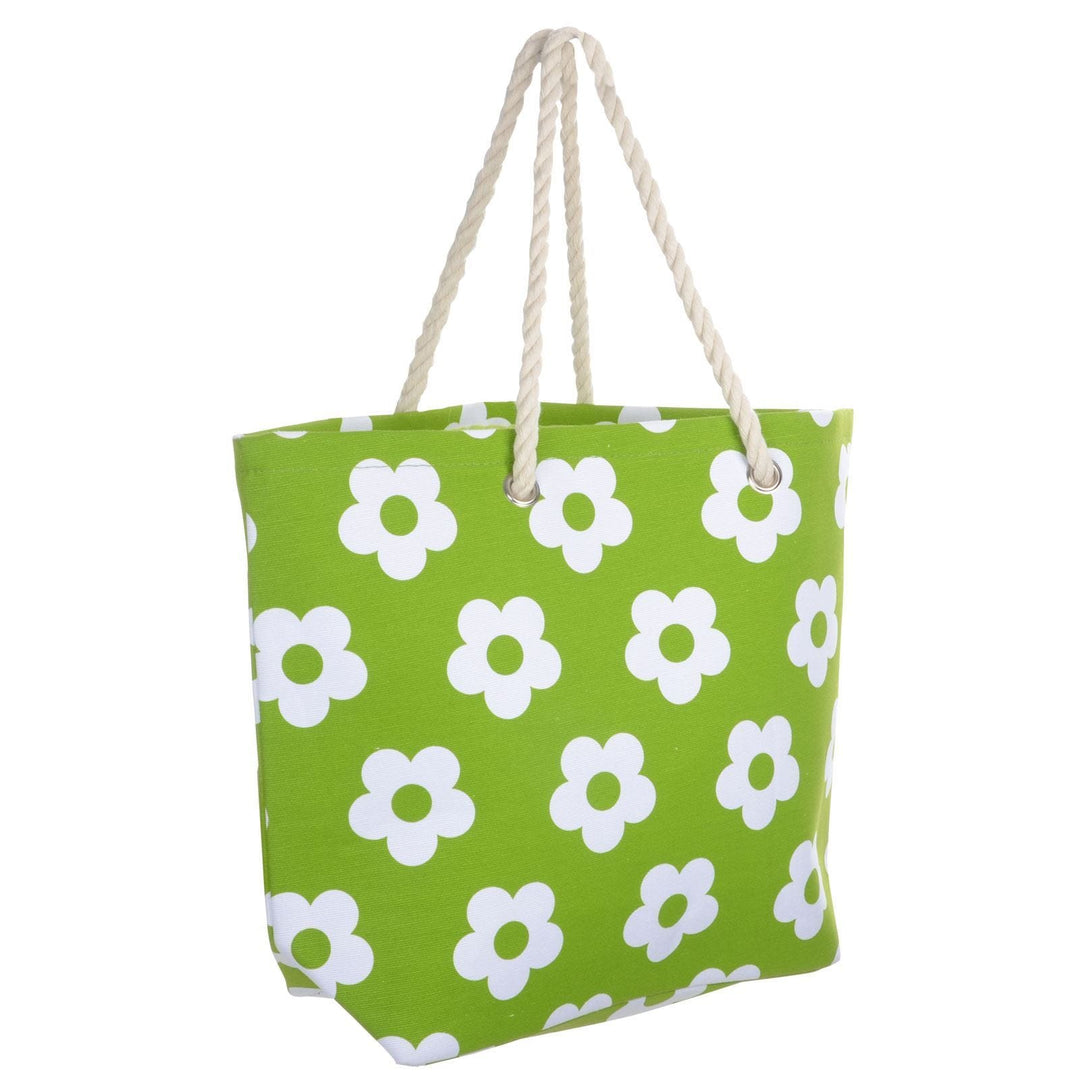 Womens Flower Canvas Beach Shoulder Bag Shopping Tote Green