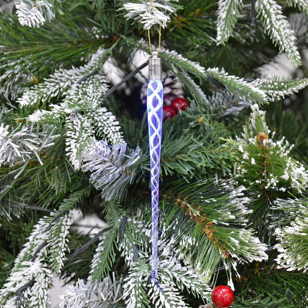 Set of 4 20cm Blue Glass Icicle LED Christmas Lights