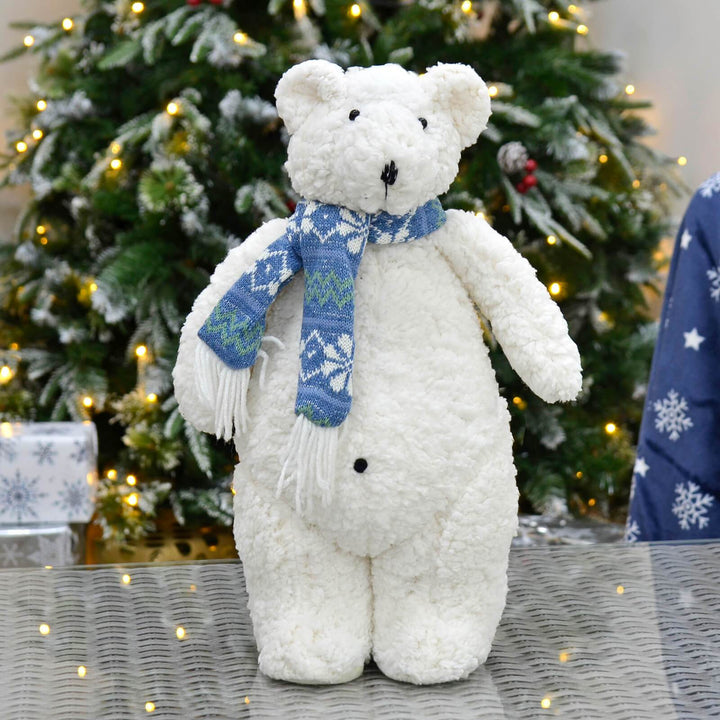 42cm Standing Polar Bear Plush Fleece Christmas Decoration