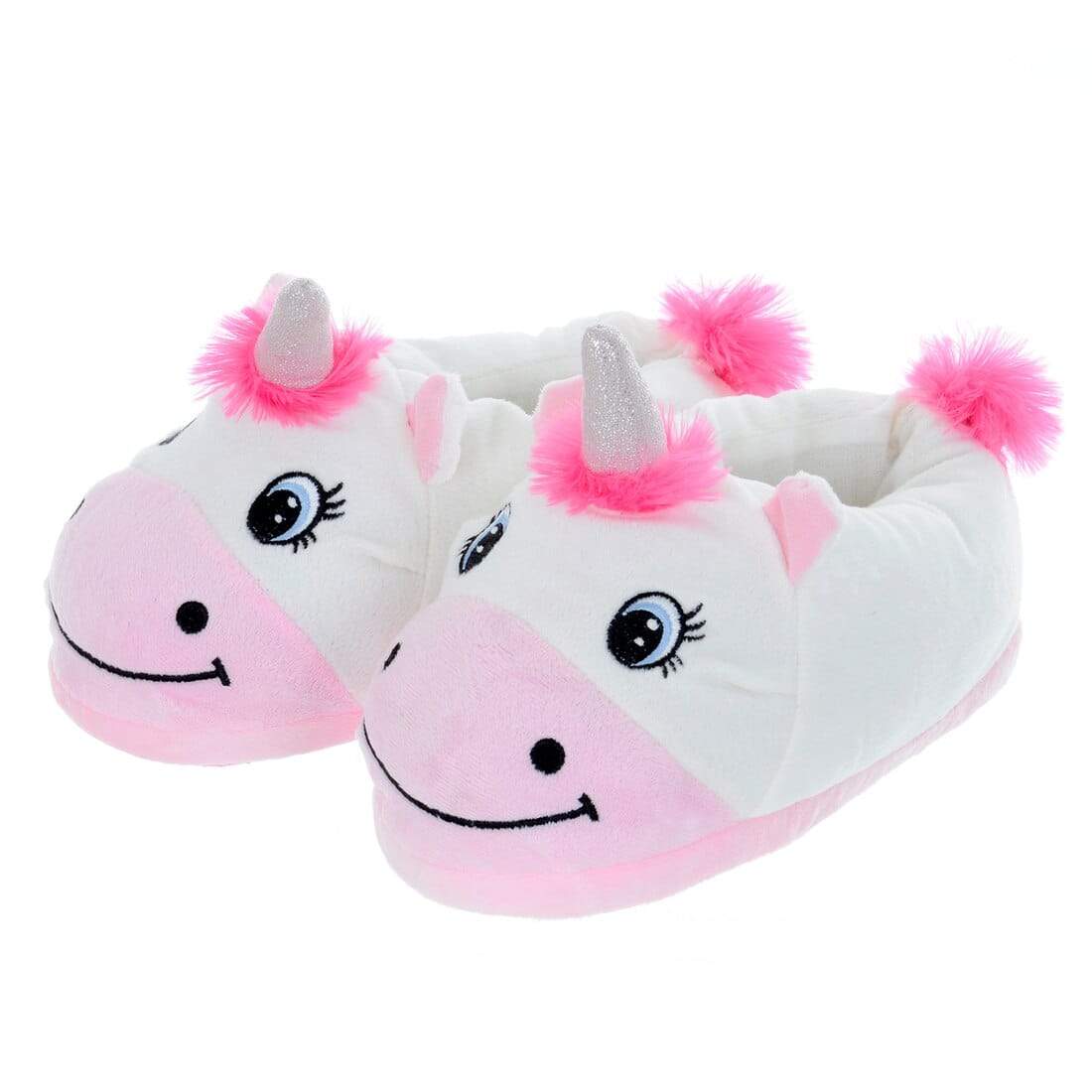 Women s Novelty Unicorn Slippers Pink White Plush Slip On