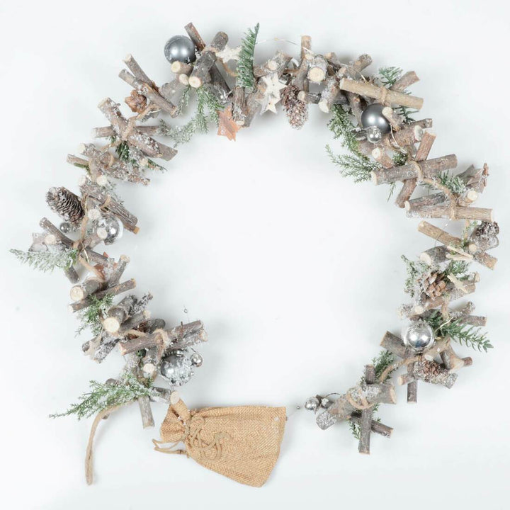 1m Pre-Lit Decorated Wooden Garland Christmas Decoration