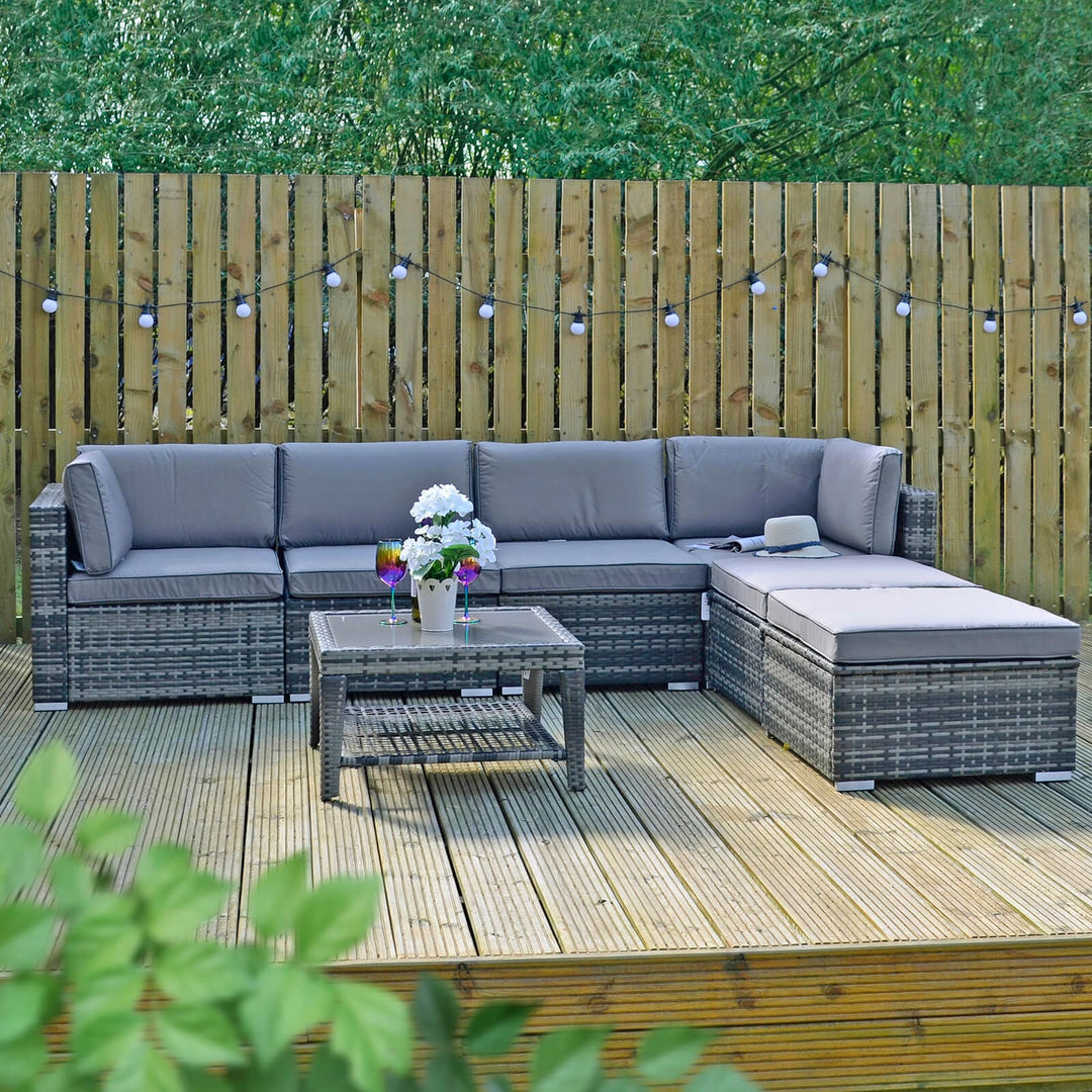 Monaco 7pc Garden Sofa Set Grey Rattan Patio Furniture