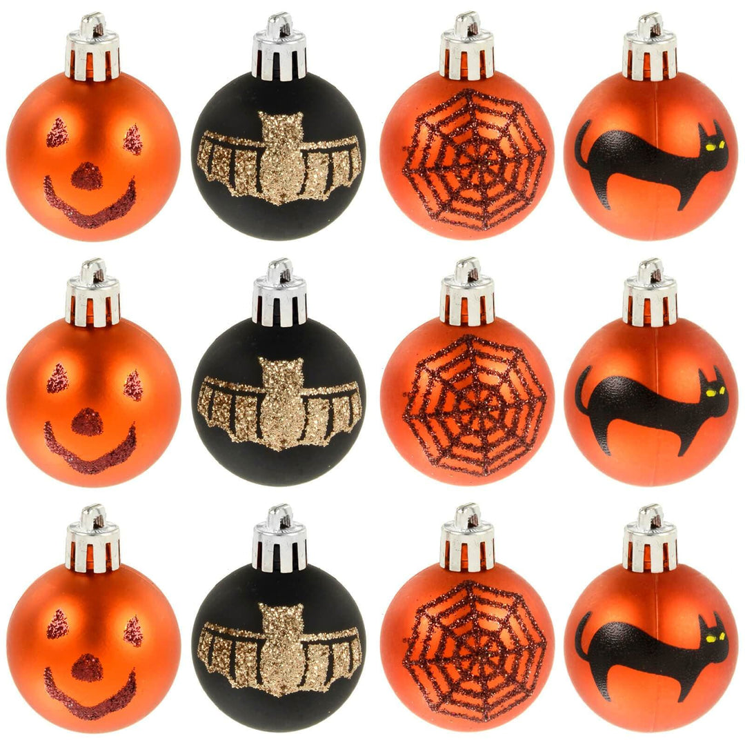 12pk Mini Halloween Decorative Baubles 4cm Orange/Black