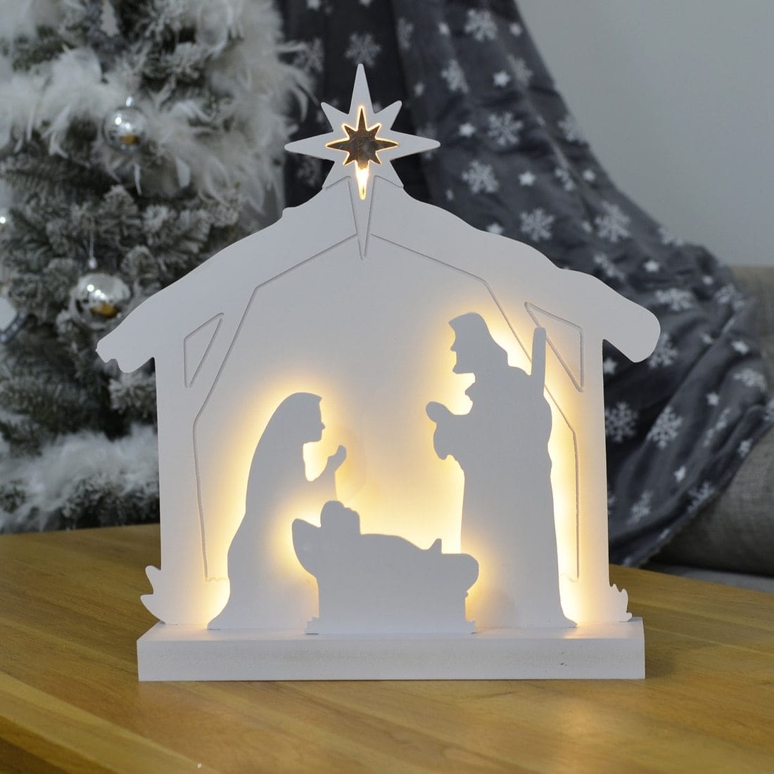 White Light Up Nativity Silhouette Christmas Decoration – XS-Stock.co.uk